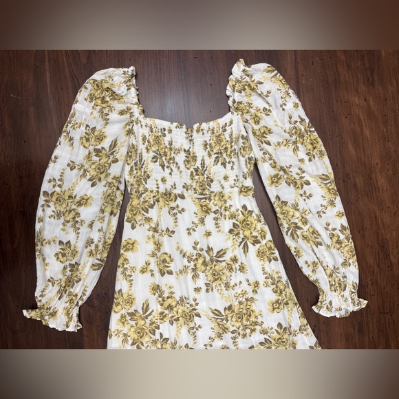 Free People Jaymes Midi Dress Pastry Cream Size XS Boho Milkmaid Smocked Floral - Picture 6 of 16